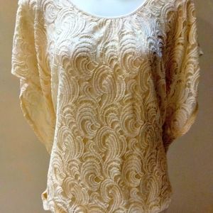 Andrea Missy Sleeve Tunic Embroidered Lace Blouse Top XL